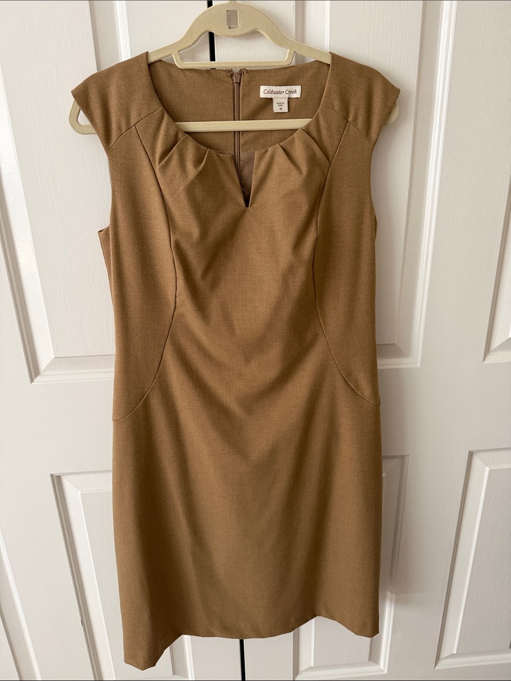 Coldwater Creek Camel Cap-Sleeve Sheath Dress size 10